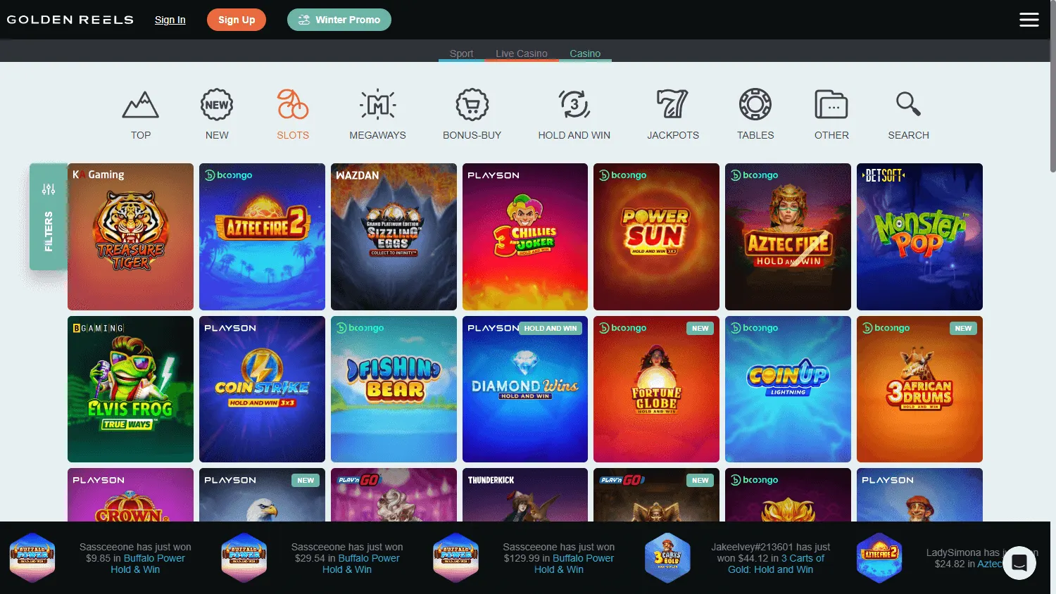 Golden Reels Casino desktop game area